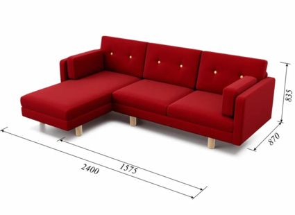 Диван Арско Ингвар угловой трехместный красный Длина 240 см